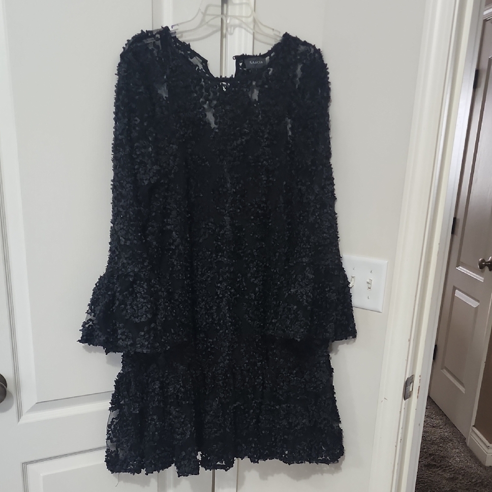 Zara Black Textured Long Sleeve Dress